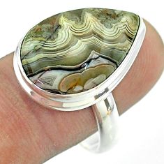 15.36cts solitaire natural mexican laguna lace agate silver ring size 10 t54147
