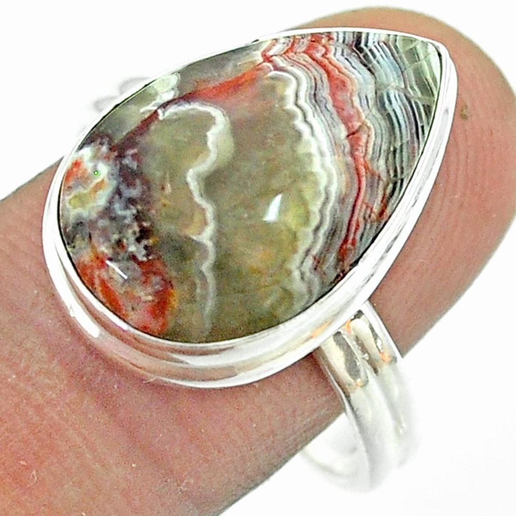 13.14cts solitaire natural mexican laguna lace agate silver ring size 10 t54175