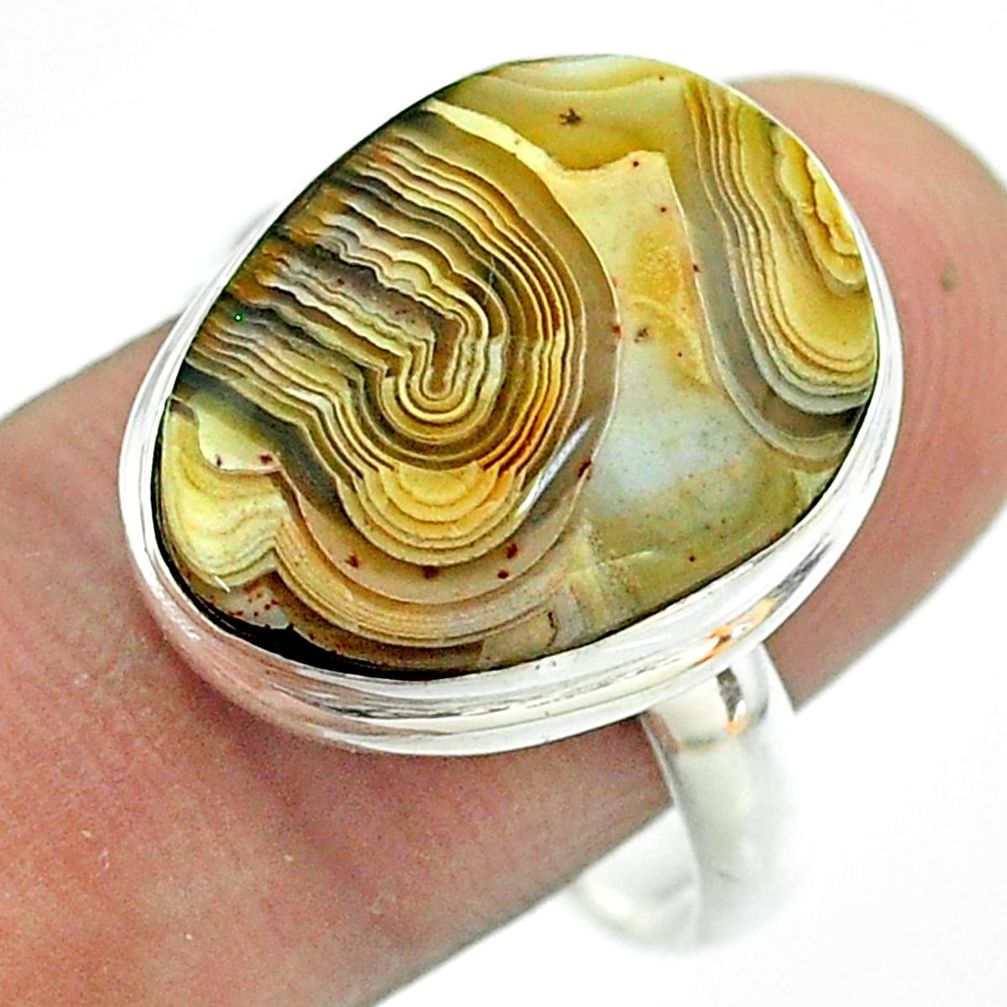 15.73cts solitaire natural mexican laguna lace agate silver ring size 10 t54177
