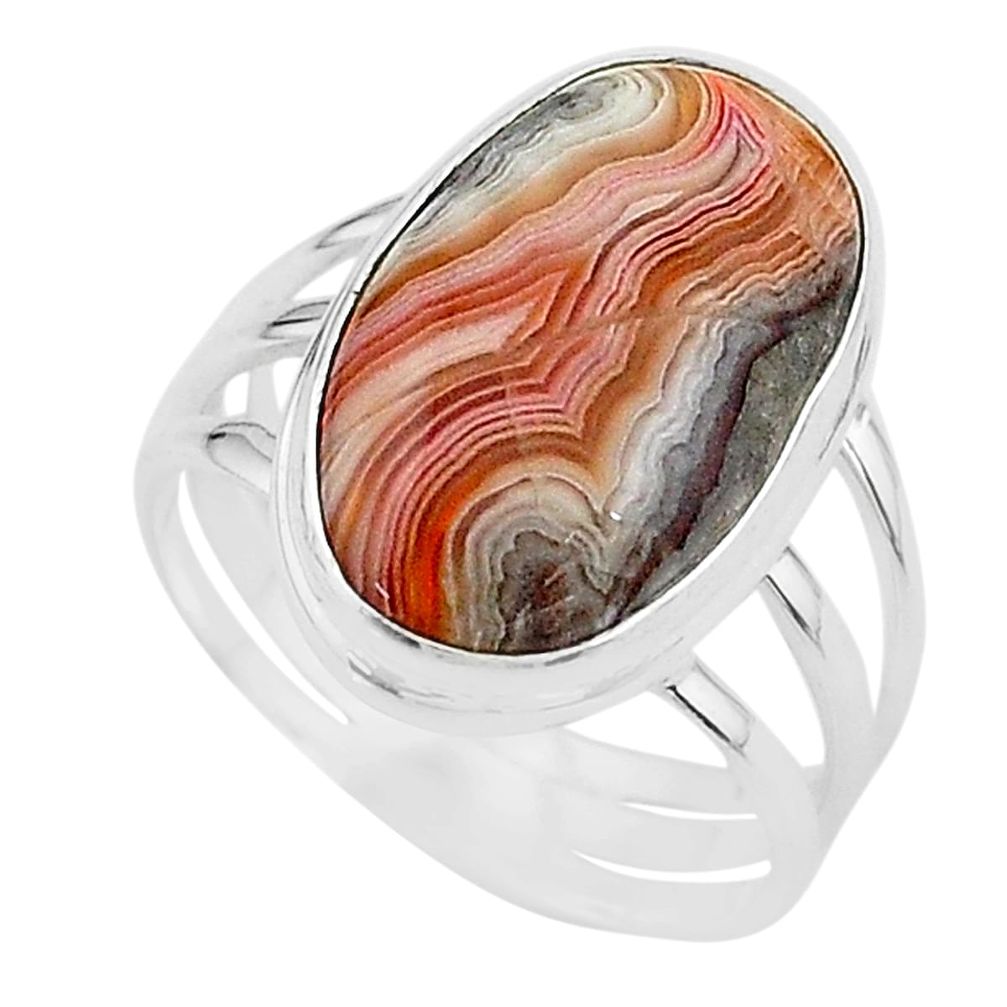 17.20cts solitaire natural mexican laguna lace agate silver ring size 11 t17832