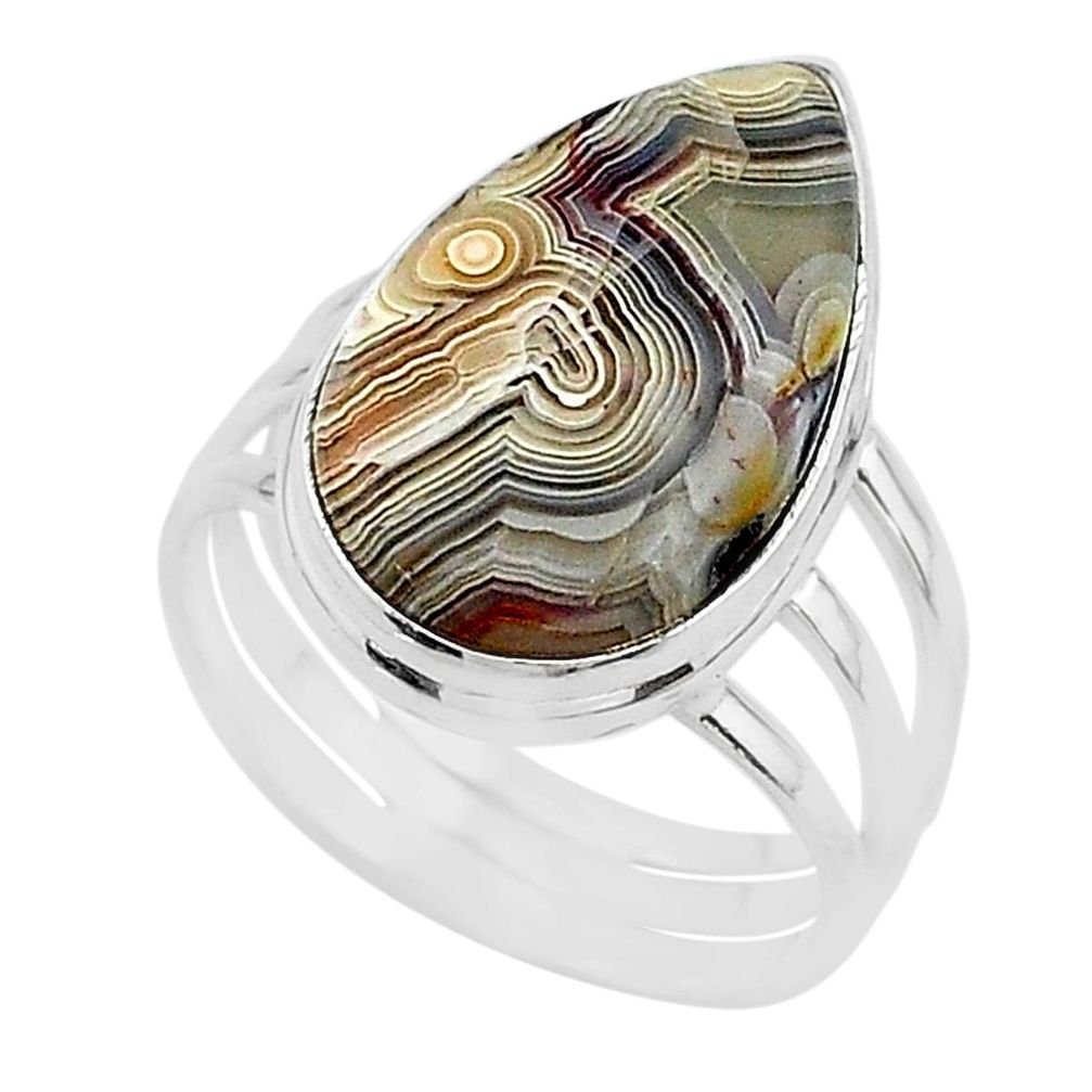 16.30cts solitaire natural mexican laguna lace agate silver ring size 11 t17834