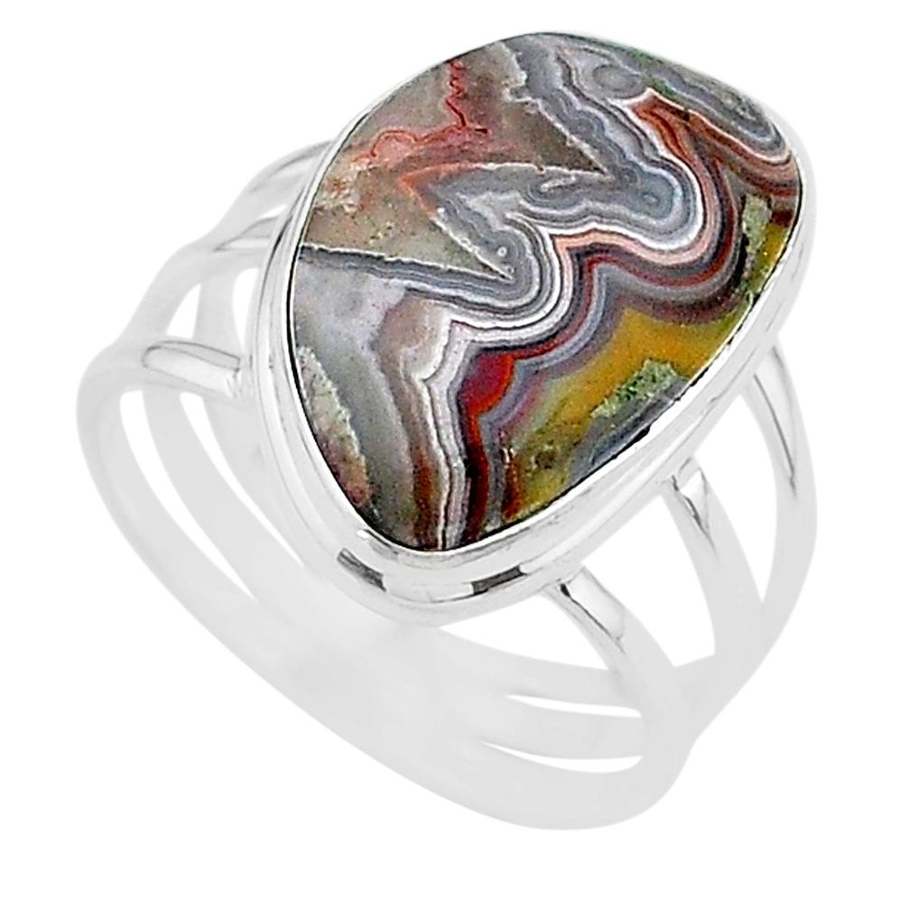 16.46cts solitaire natural mexican laguna lace agate silver ring size 11 t17835