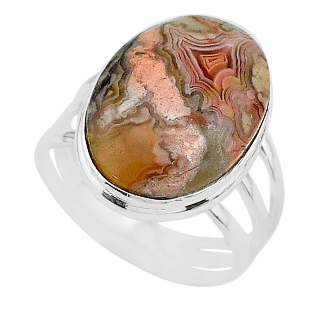18.15cts solitaire natural mexican laguna lace agate silver ring size 11 t17838