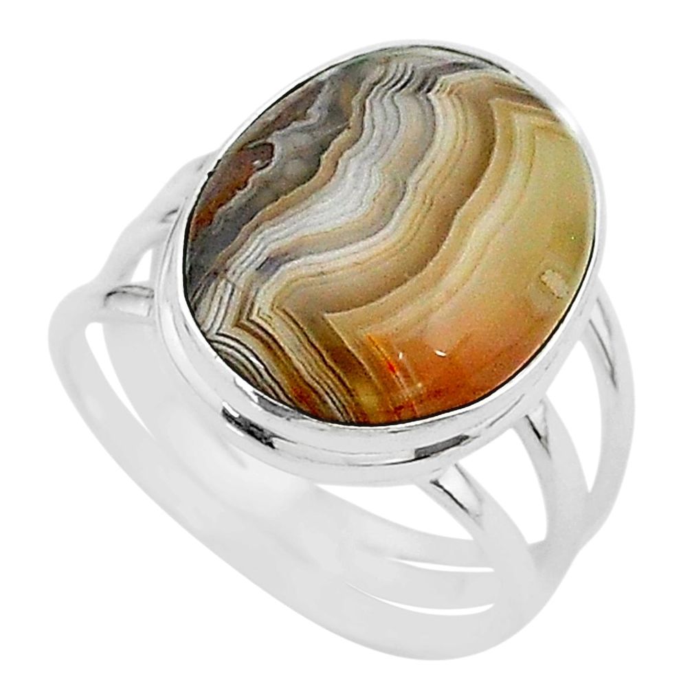 18.15cts solitaire natural mexican laguna lace agate silver ring size 11 t17839
