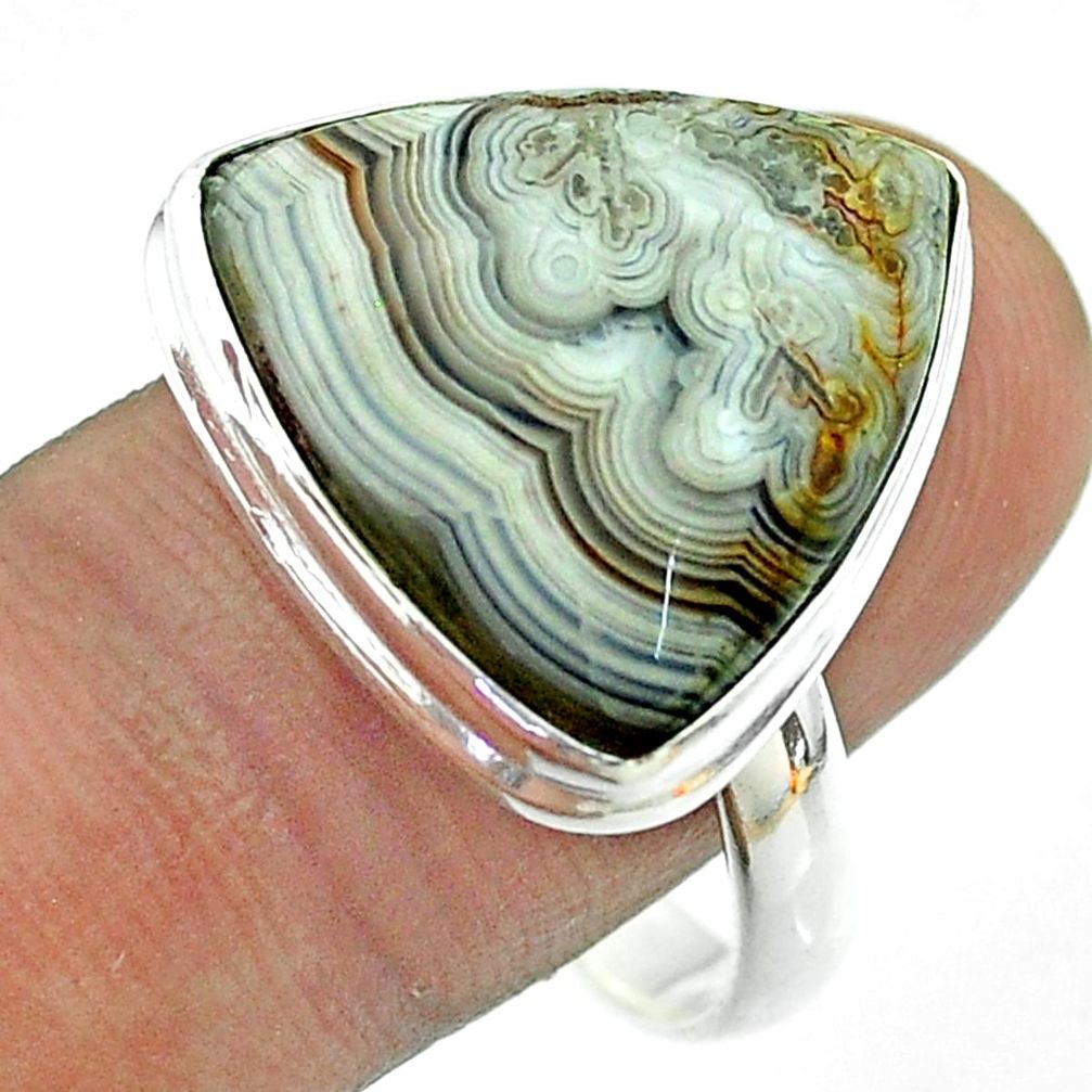 14.90cts solitaire natural mexican laguna lace agate silver ring size 11 t54148