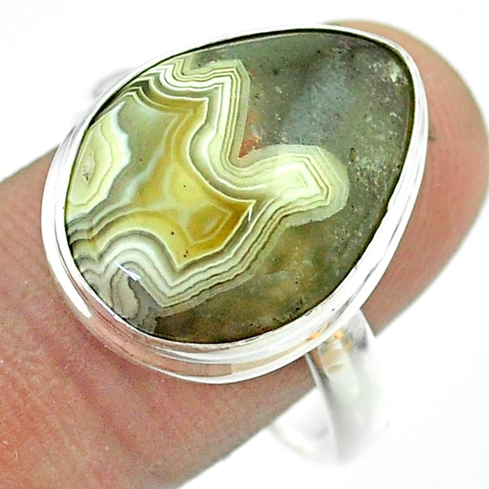 14.90cts solitaire natural mexican laguna lace agate silver ring size 11 t54171