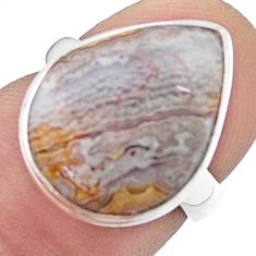 11.57cts solitaire natural mexican laguna lace agate silver ring size 5 u47996