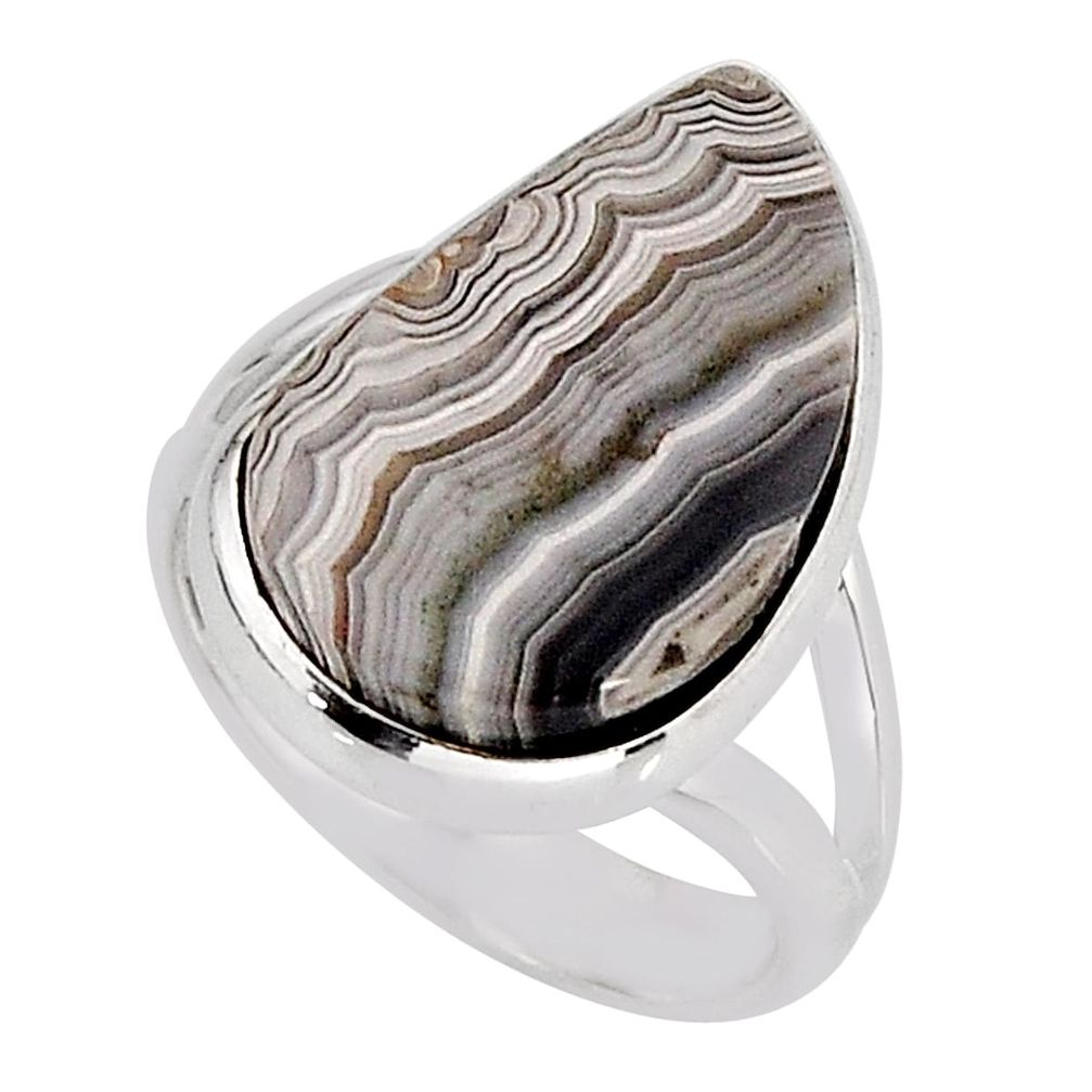7.12cts solitaire natural mexican laguna lace agate silver ring size 6 y75398