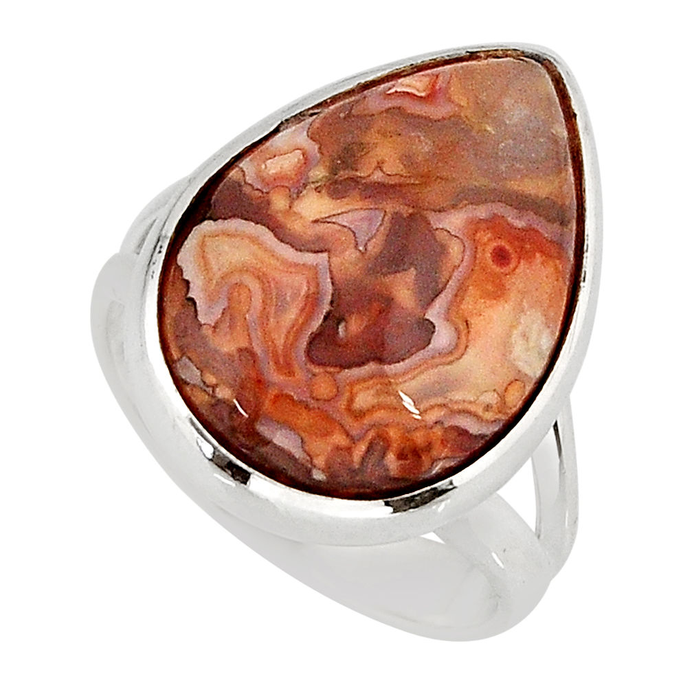 12.85cts solitaire natural mexican laguna lace agate silver ring size 6 y75794