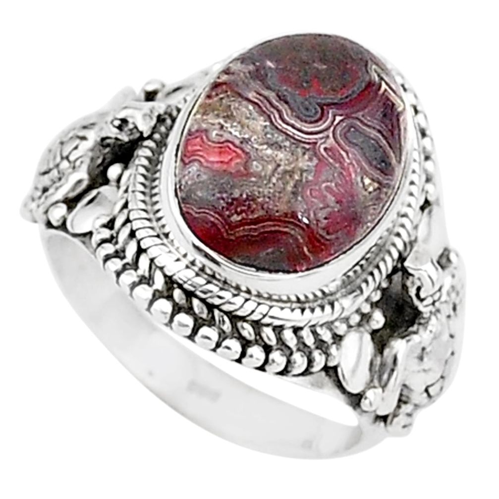7.33cts solitaire natural mexican laguna lace agate silver ring size 7 t15486