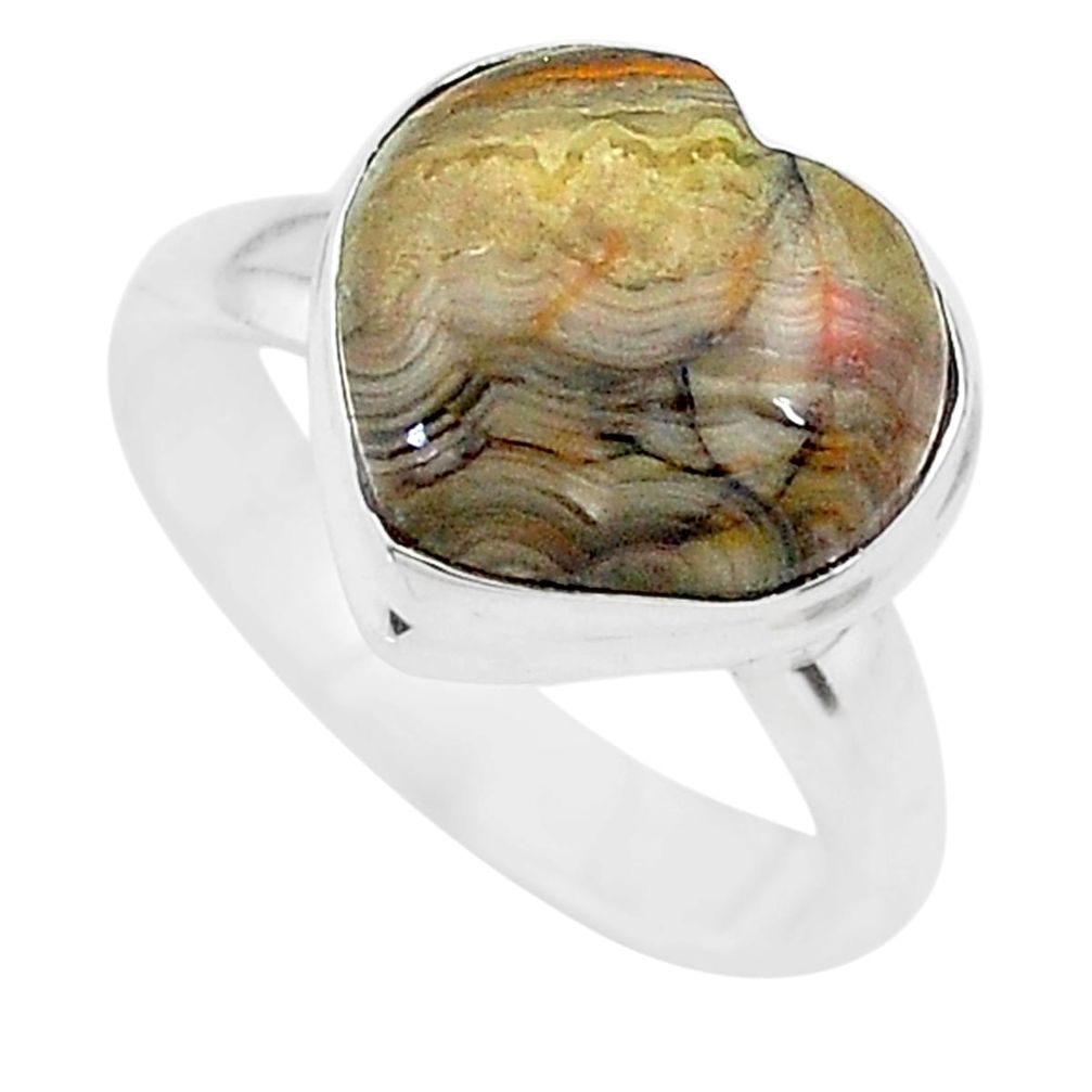 5.38cts heart mexican laguna lace agate silver ring size 7 t21796