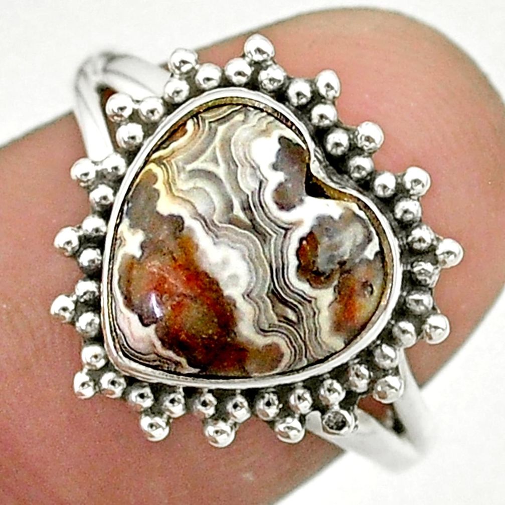 5.42cts solitaire natural mexican laguna lace agate silver ring size 7 t41603