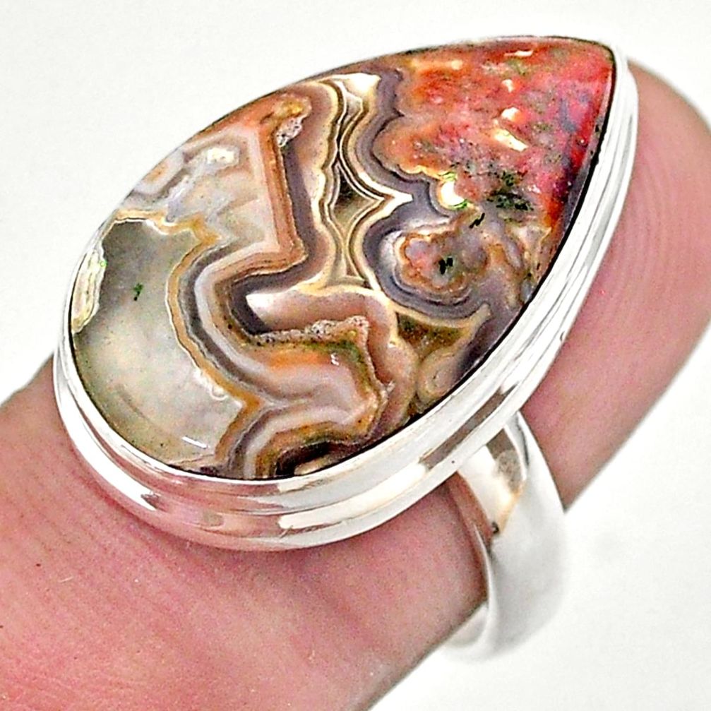 17.22cts solitaire natural mexican laguna lace agate silver ring size 7 t46903