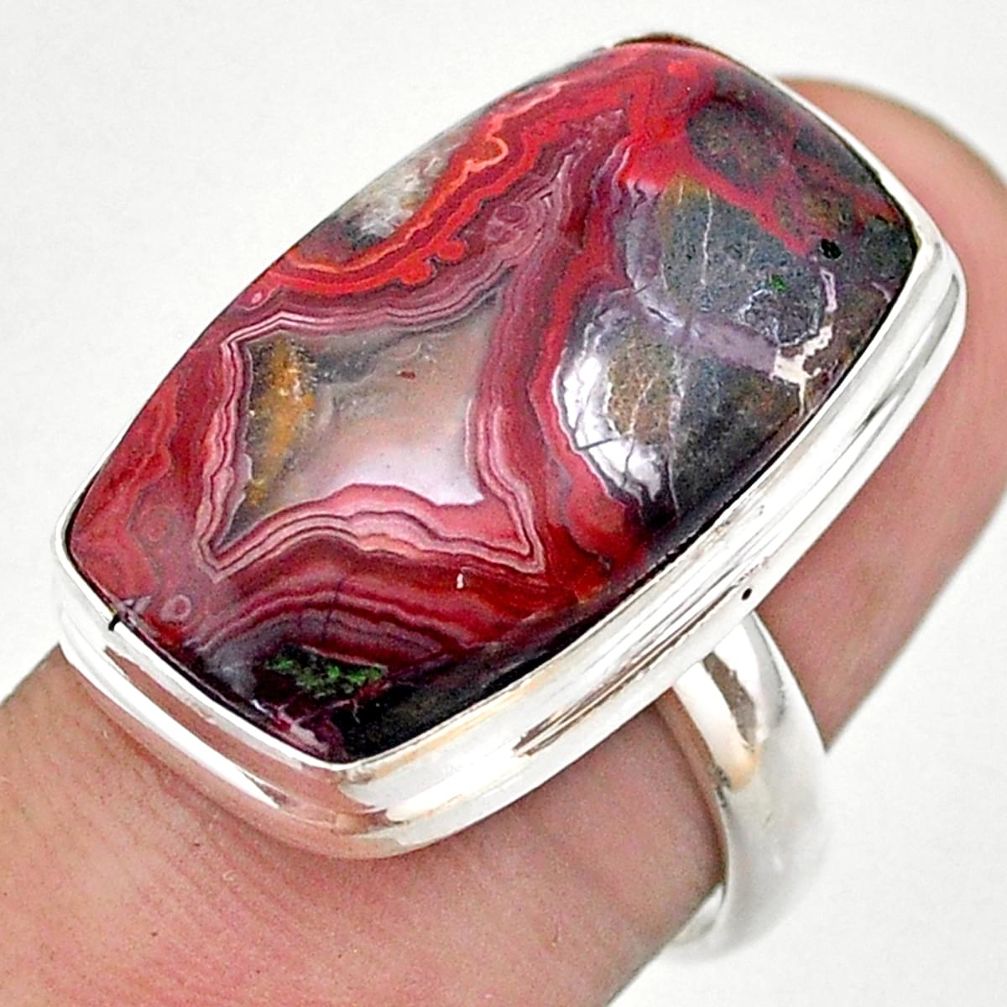 18.36cts solitaire natural mexican laguna lace agate silver ring size 7 t46907