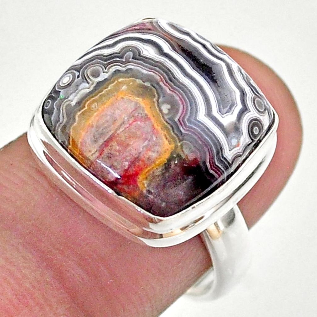 12.89cts solitaire natural mexican laguna lace agate silver ring size 7 t46910