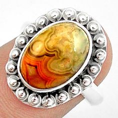 3.95cts solitaire natural mexican laguna lace agate silver ring size 7 u27789