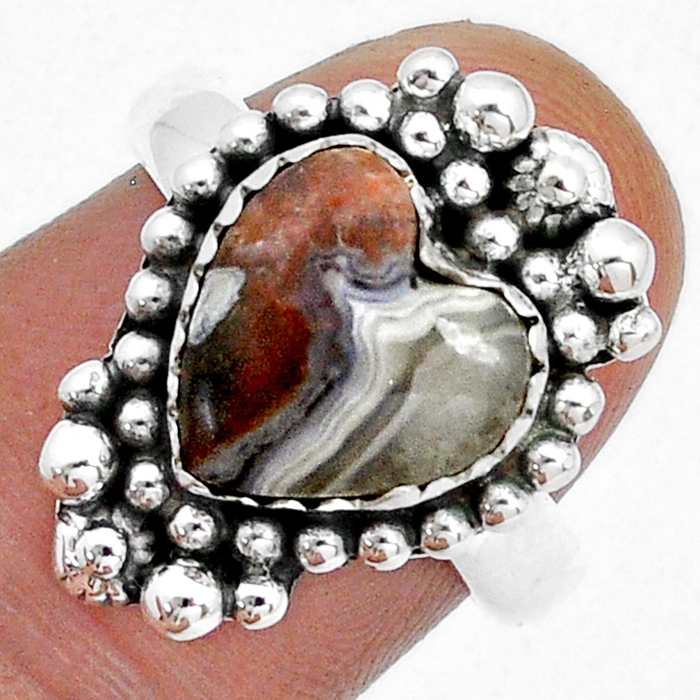 4.71cts solitaire natural mexican laguna lace agate silver ring size 7 u82005