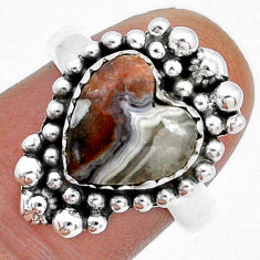 4.71cts solitaire natural mexican laguna lace agate silver ring size 7 u82005
