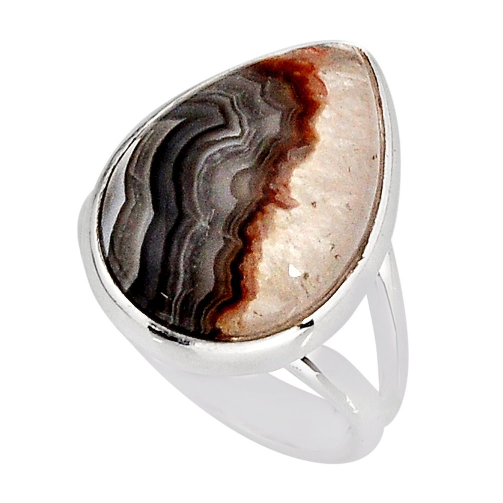 12.07cts solitaire natural mexican laguna lace agate silver ring size 7 y75388