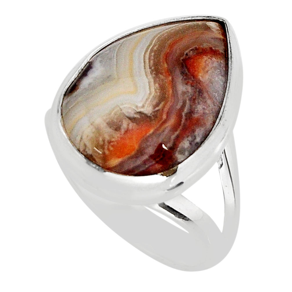 12.96cts solitaire natural mexican laguna lace agate silver ring size 7 y75801