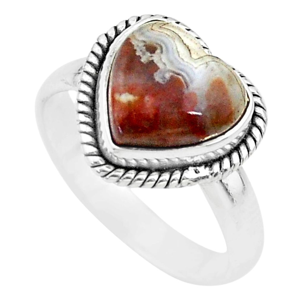 5.36cts heart mexican laguna lace agate silver handmade ring size 8 t21793