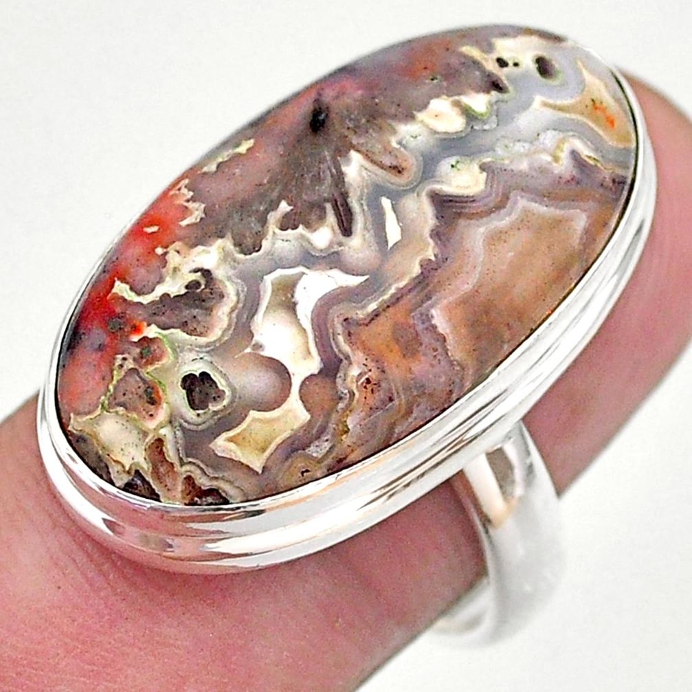 19.27cts solitaire natural mexican laguna lace agate silver ring size 8 t46901
