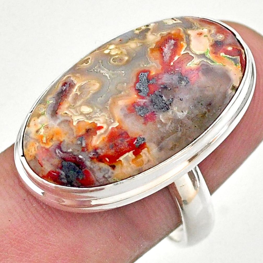 18.70cts solitaire natural mexican laguna lace agate silver ring size 8 t46902