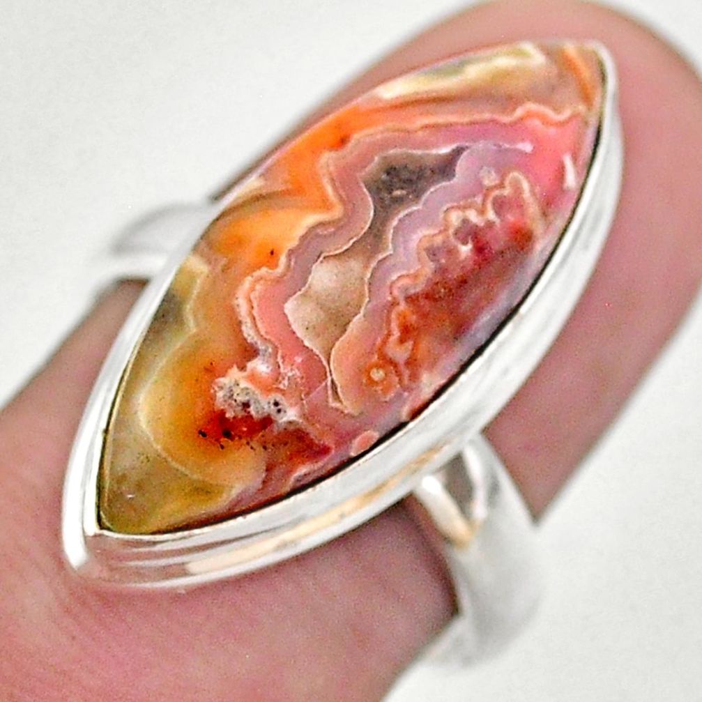 15.85cts solitaire natural mexican laguna lace agate silver ring size 8 t46912