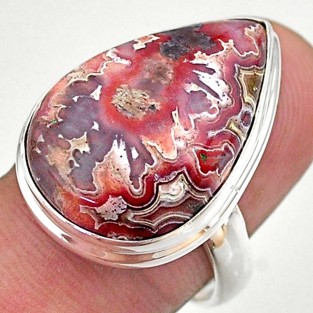 17.42cts solitaire natural mexican laguna lace agate silver ring size 8 t46919