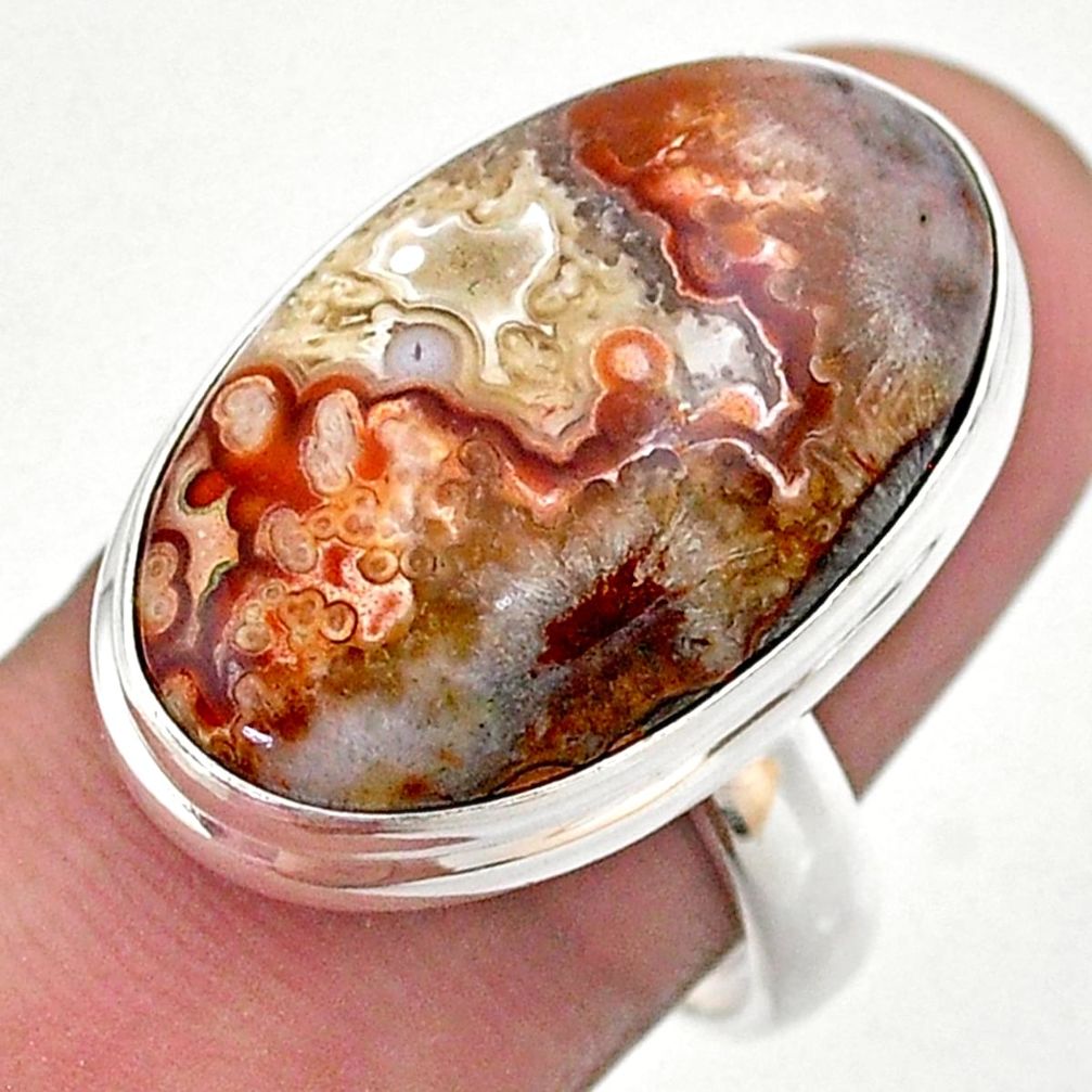 18.94cts solitaire natural mexican laguna lace agate silver ring size 8 t46924