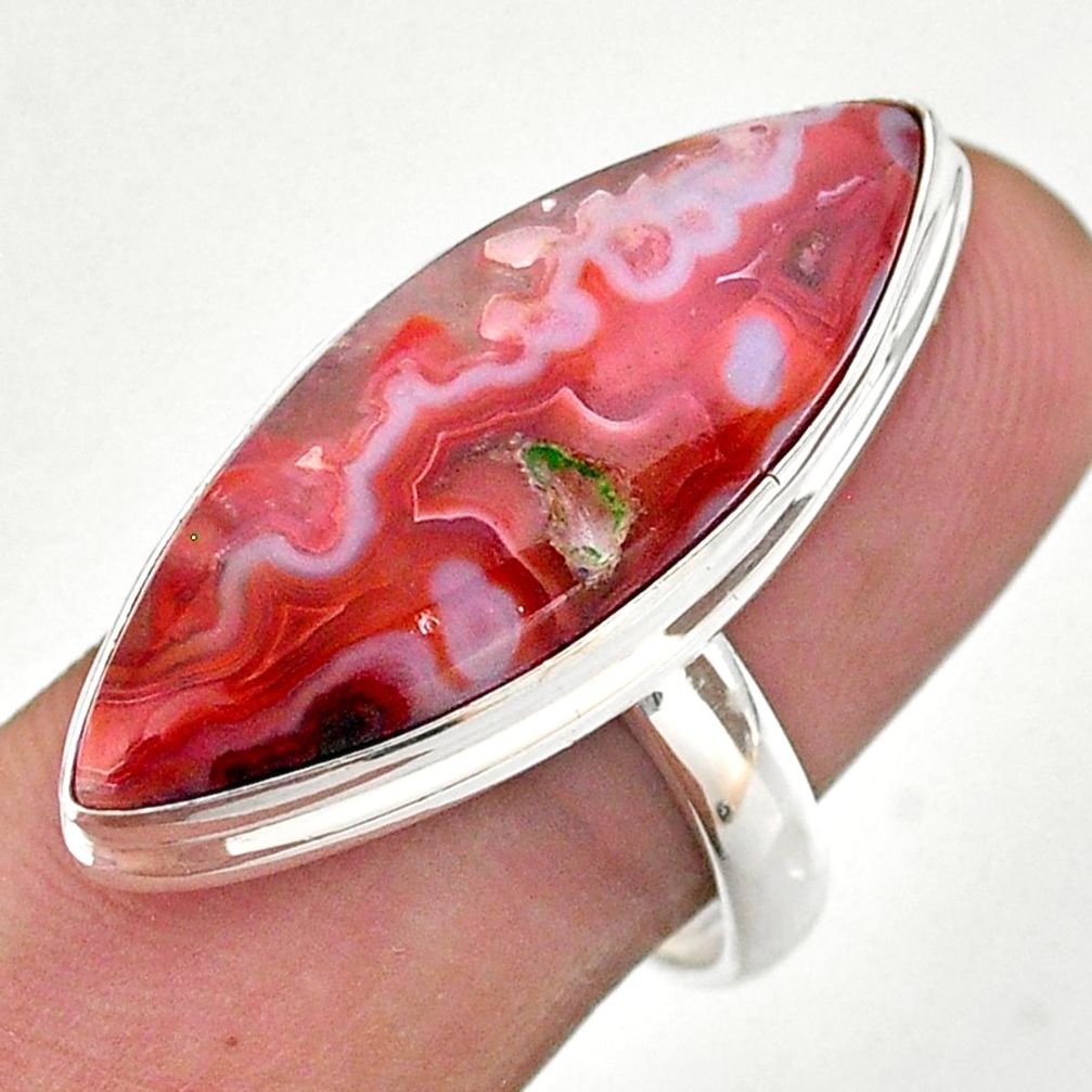 17.93cts solitaire natural mexican laguna lace agate silver ring size 8 t46928