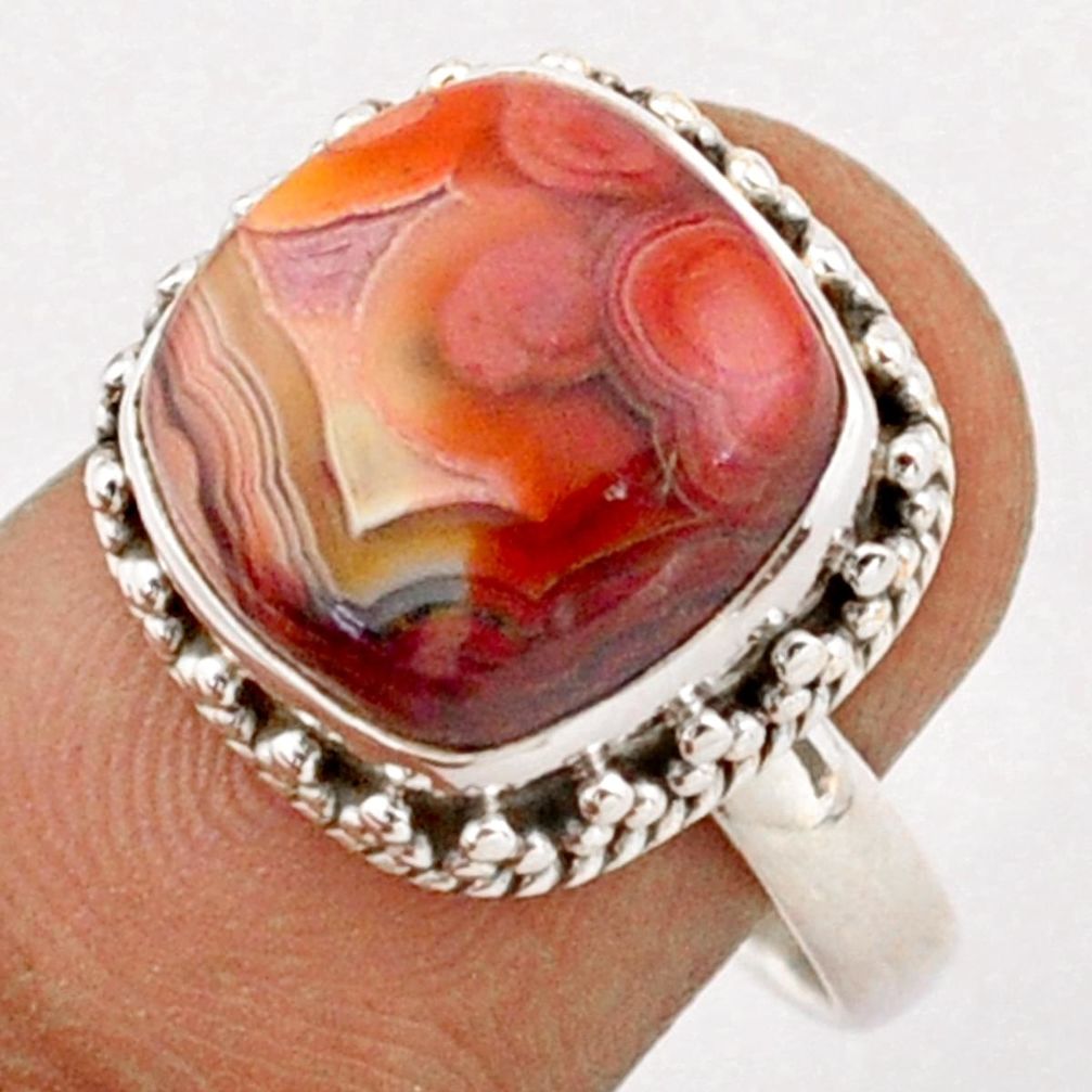6.31cts solitaire natural mexican laguna lace agate silver ring size 8 t81635