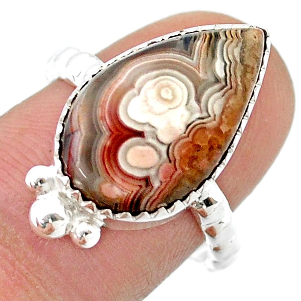 6.86cts solitaire natural mexican laguna lace agate silver ring size 8 u39594