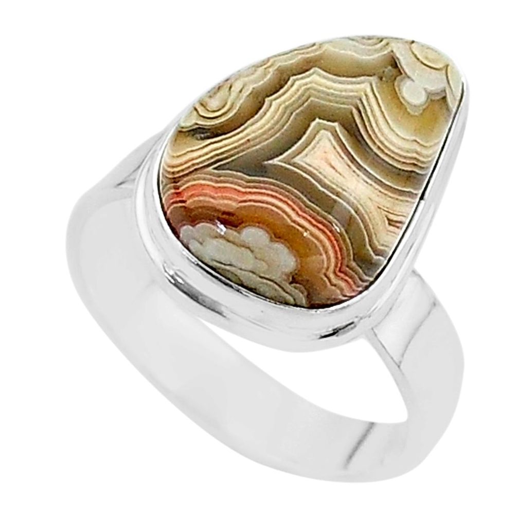 11.15cts solitaire natural mexican laguna lace agate silver ring size 9 t17830