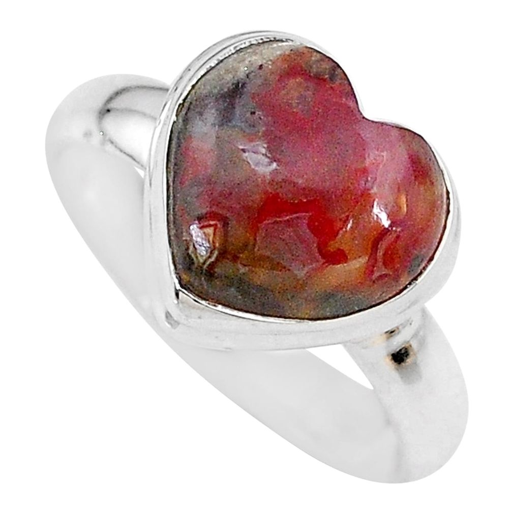 5.38cts heart natural mexican laguna lace agate silver ring size 9 t21681
