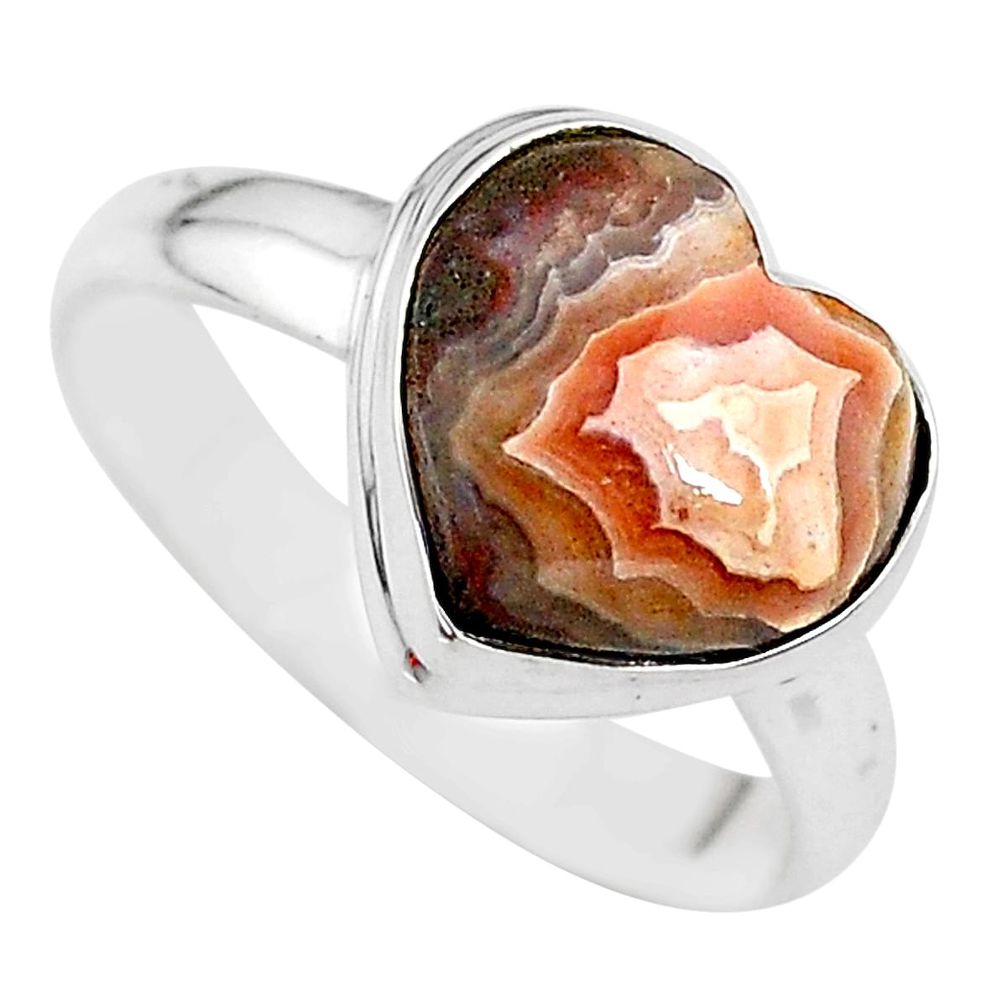 5.63cts heart natural mexican laguna lace agate silver ring size 9 t21716