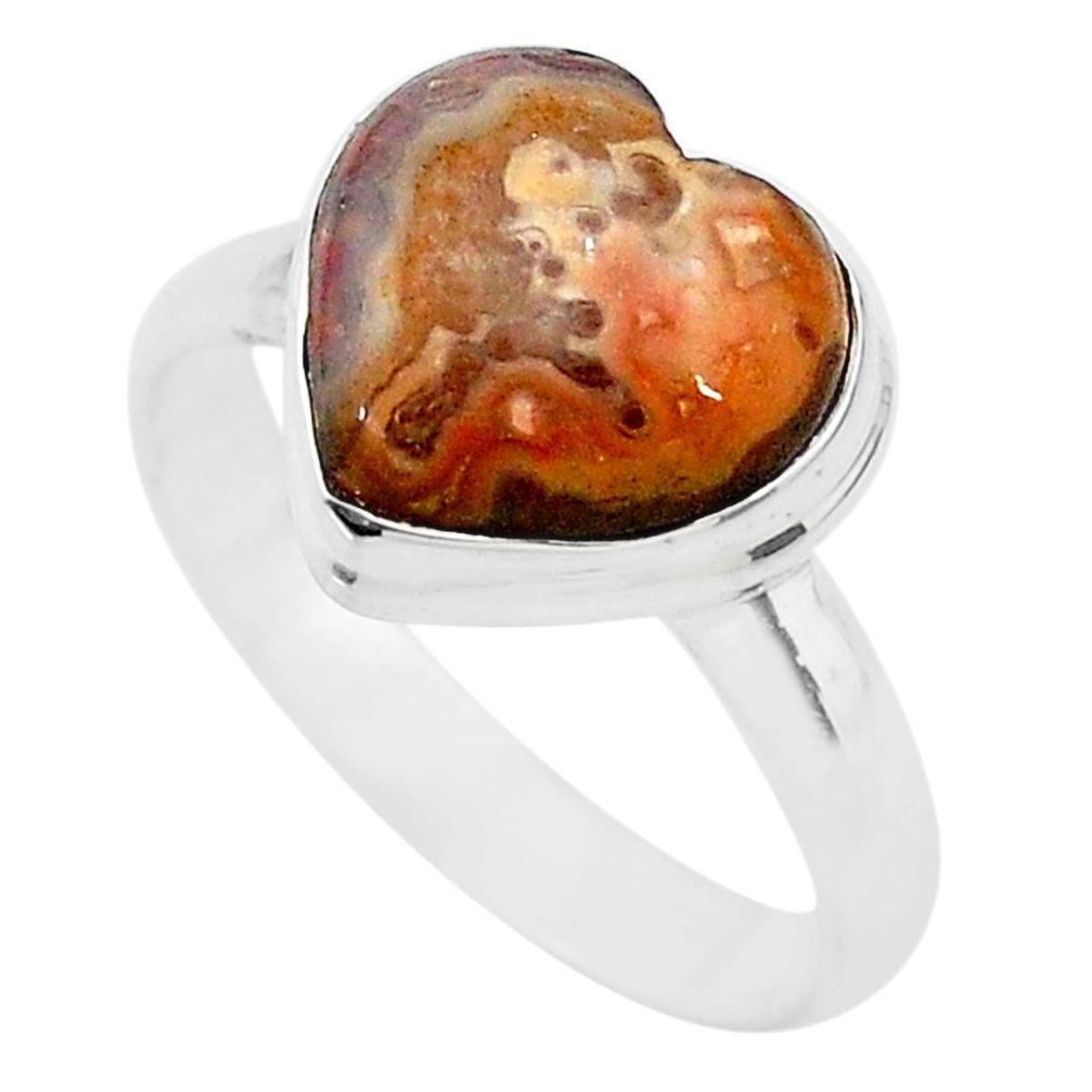 5.63cts heart mexican laguna lace agate silver handmade ring size 9 t21790