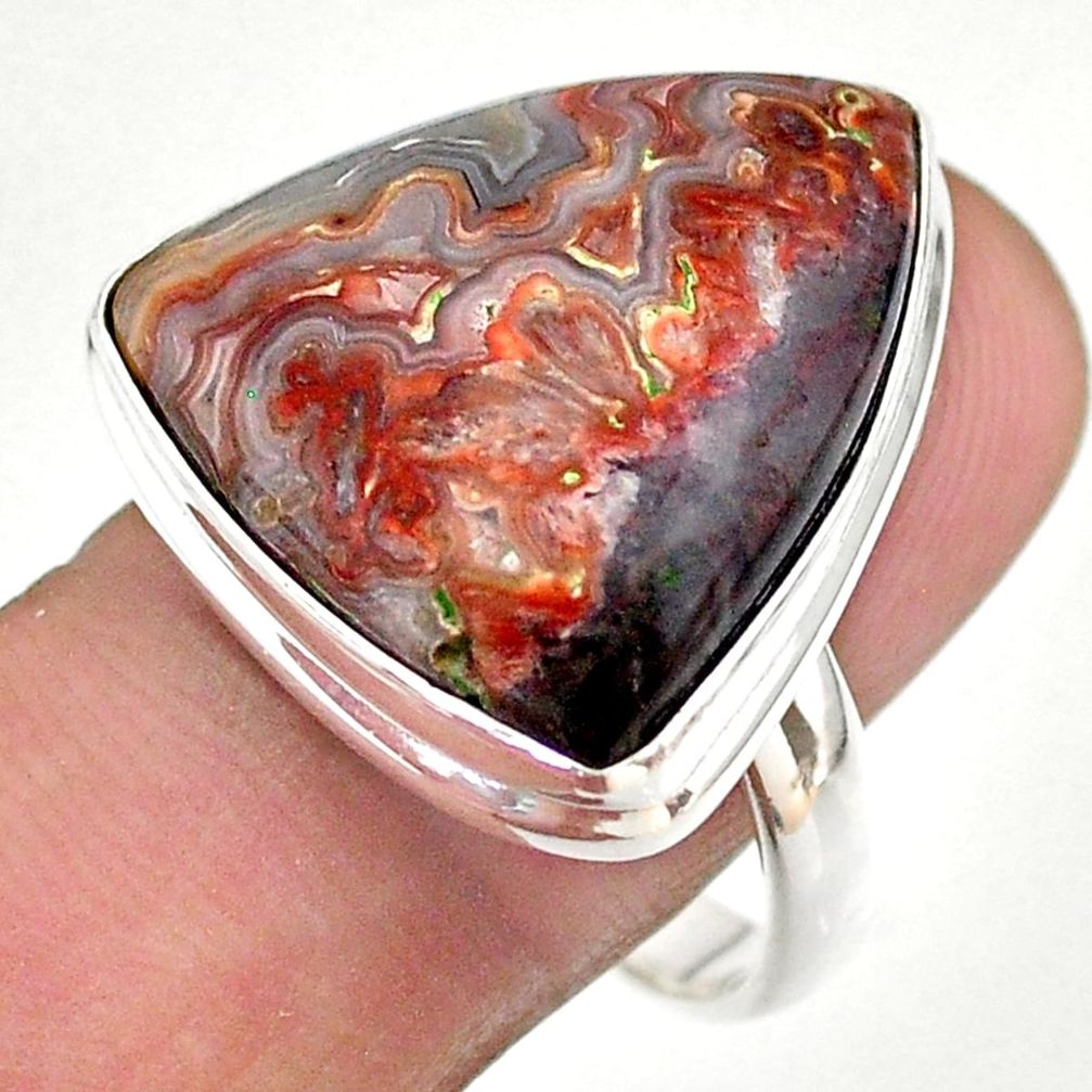 19.34cts solitaire natural mexican laguna lace agate silver ring size 9 t46931