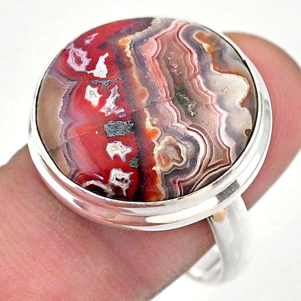 18.43cts solitaire natural mexican laguna lace agate silver ring size 9 t46932