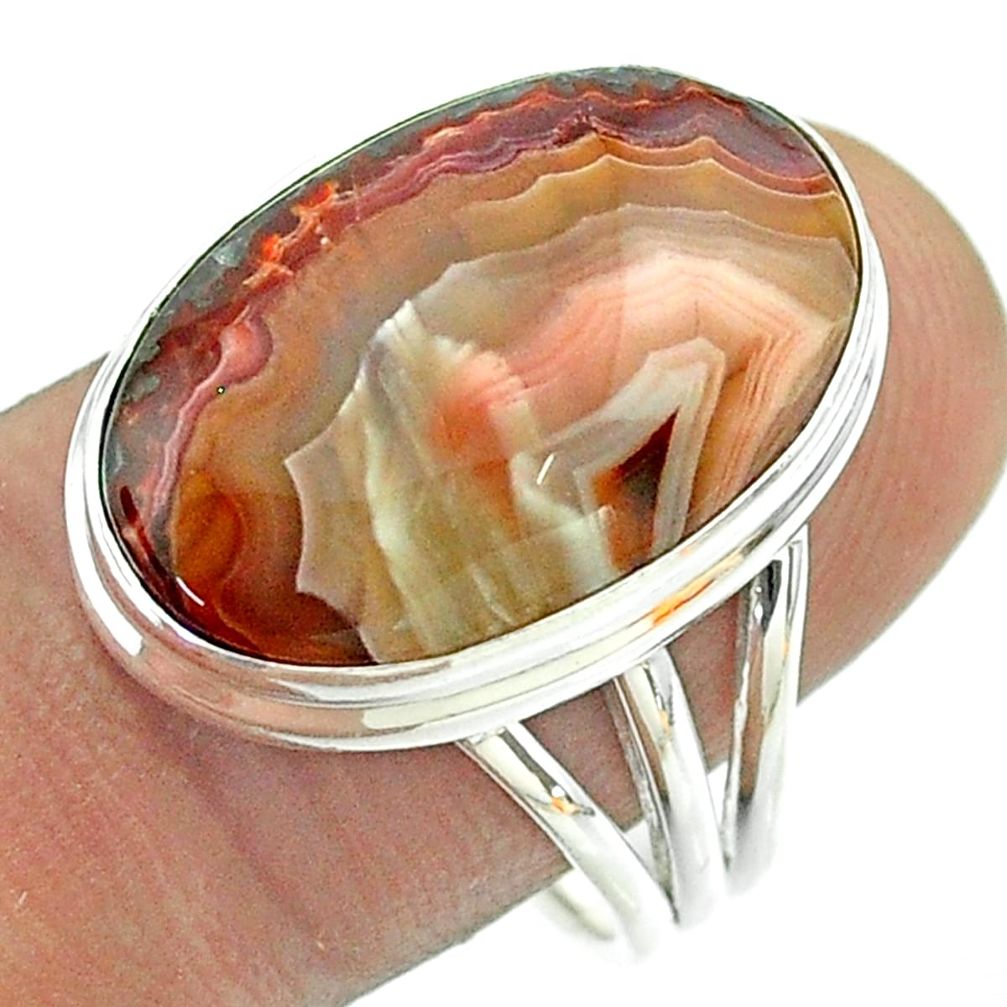 14.40cts solitaire natural mexican laguna lace agate silver ring size 9 t54145