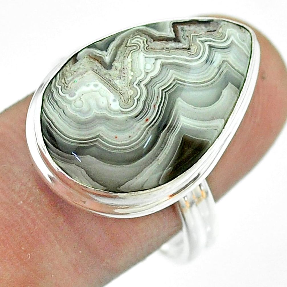 14.88cts solitaire natural mexican laguna lace agate silver ring size 9 t54172