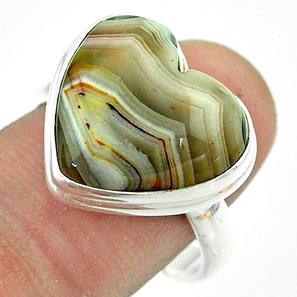 14.40cts solitaire natural mexican laguna lace agate silver ring size 9 t54173