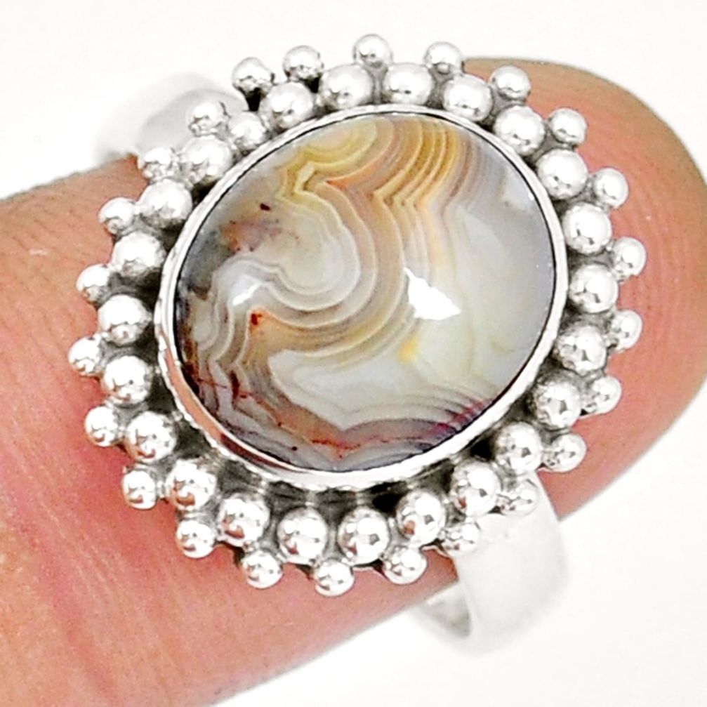5.09cts solitaire natural mexican laguna lace agate silver ring size 9 y11505