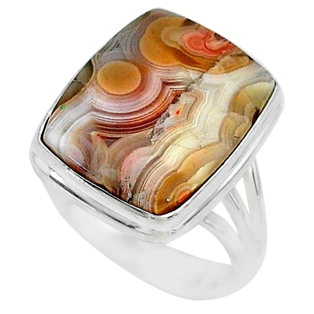 15.76cts solitaire natural mexican laguna lace agate silver ring size 8.5 t10408