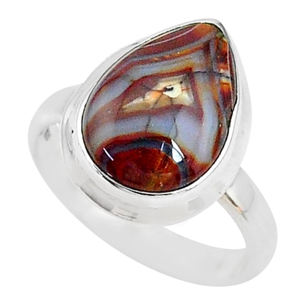 5.63cts solitaire natural mexican laguna lace agate silver ring size 6.5 t10566