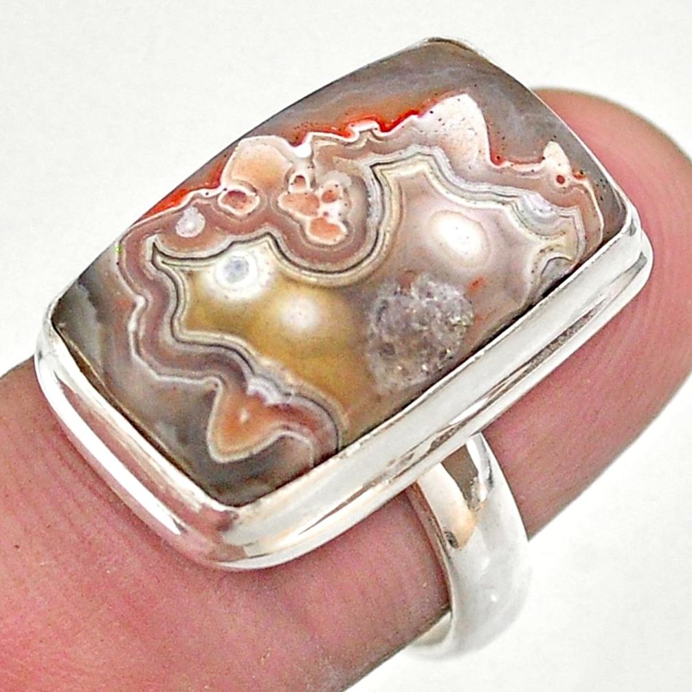 15.80cts solitaire natural mexican laguna lace agate silver ring size 6.5 t46904