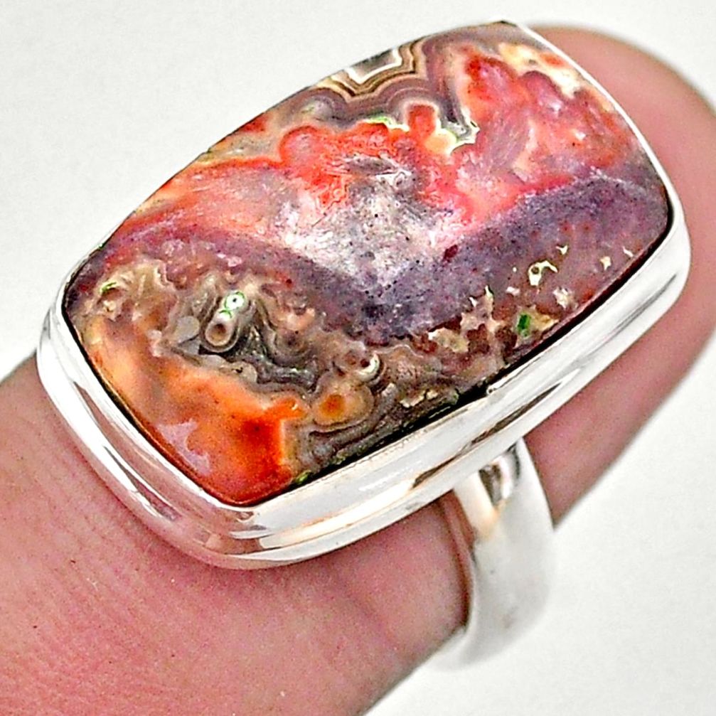 15.29cts solitaire natural mexican laguna lace agate silver ring size 6.5 t46909