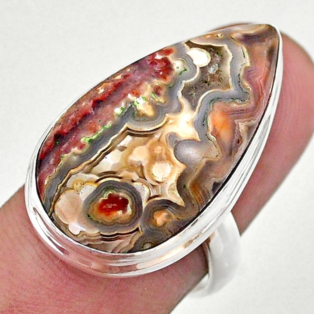 19.65cts solitaire natural mexican laguna lace agate silver ring size 7.5 t46913