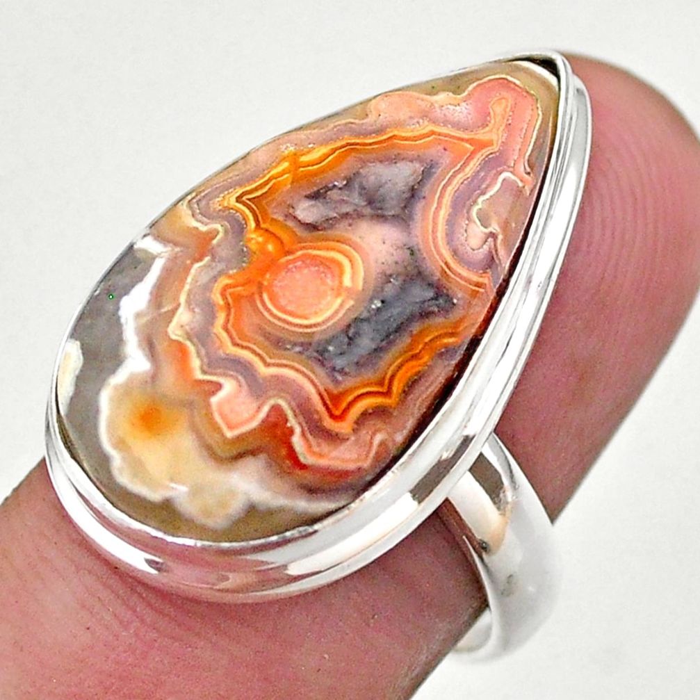 18.46cts solitaire natural mexican laguna lace agate silver ring size 7.5 t46914