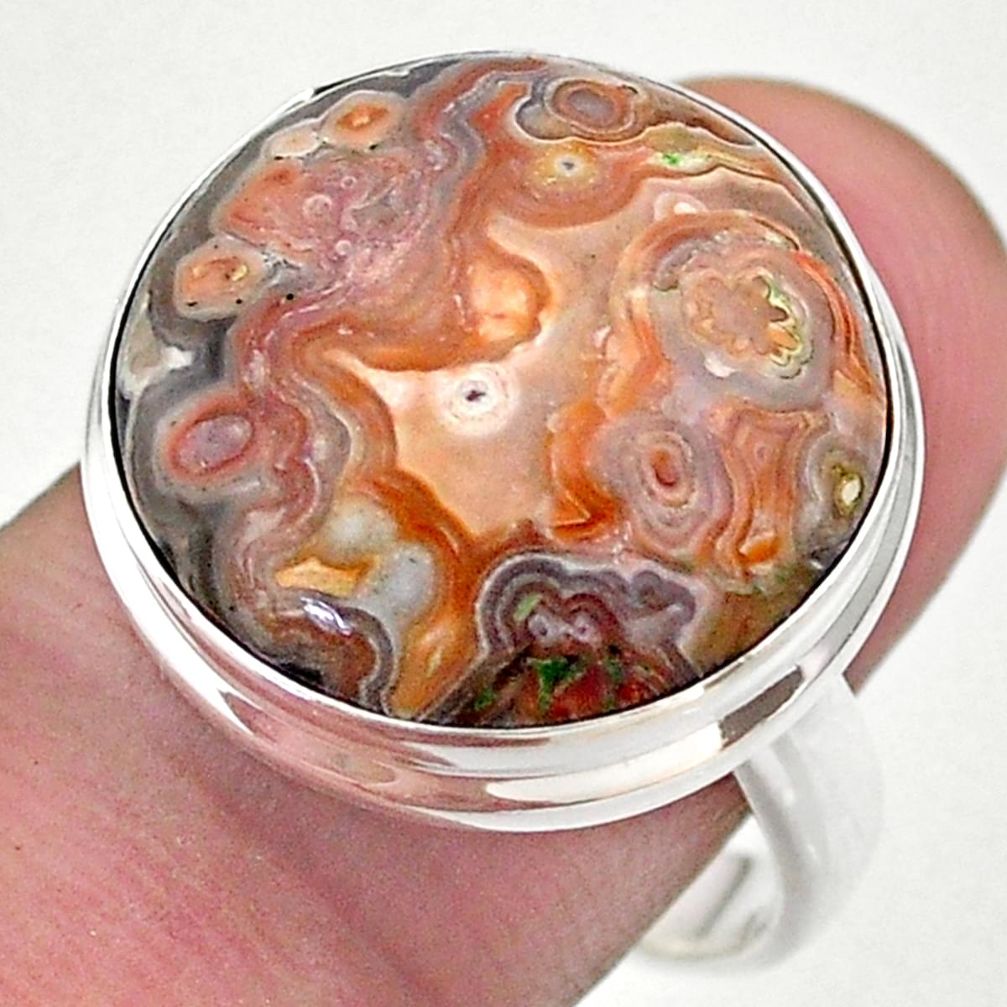 14.98cts solitaire natural mexican laguna lace agate silver ring size 8.5 t46917